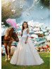 White Lace Champagne Tulle Stunning Flower Girl Dress